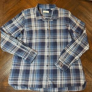 Orvis Blue Plaid Flannel Button Up Shirt Women's Large